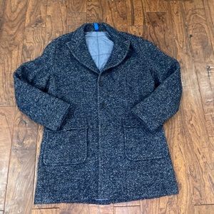 Saks Fifth Avenue Men's Wool Overcoat Size XXL 56 Gray Peacoat Made In Romania